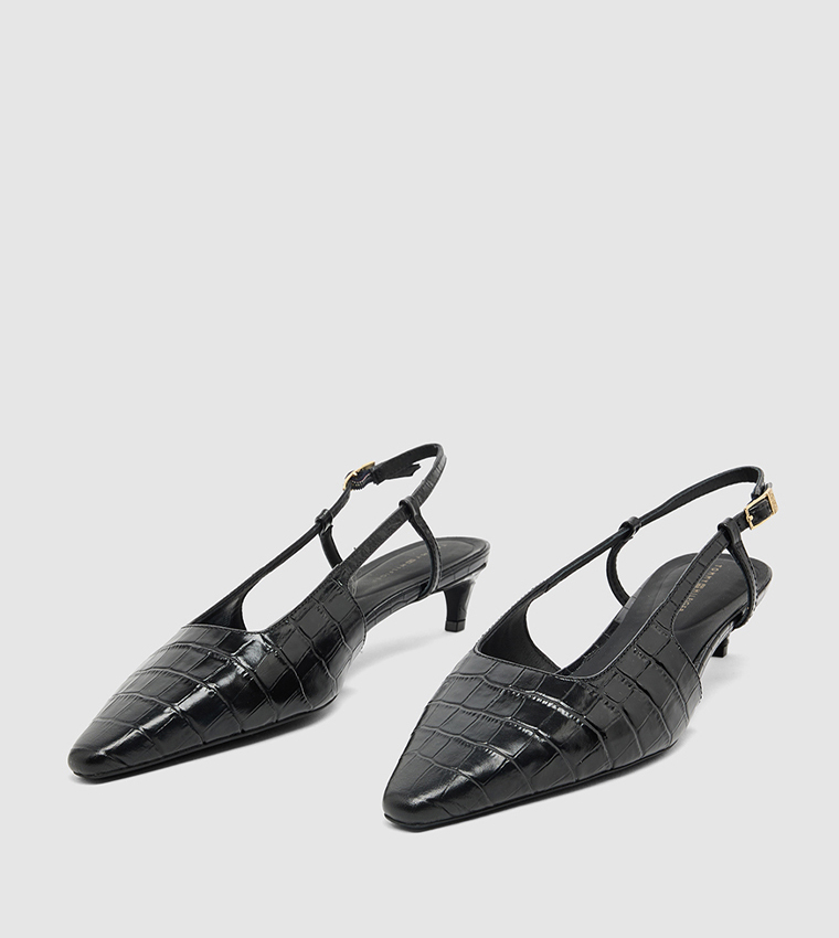 Textured Slingback Kitten Heel Pumps