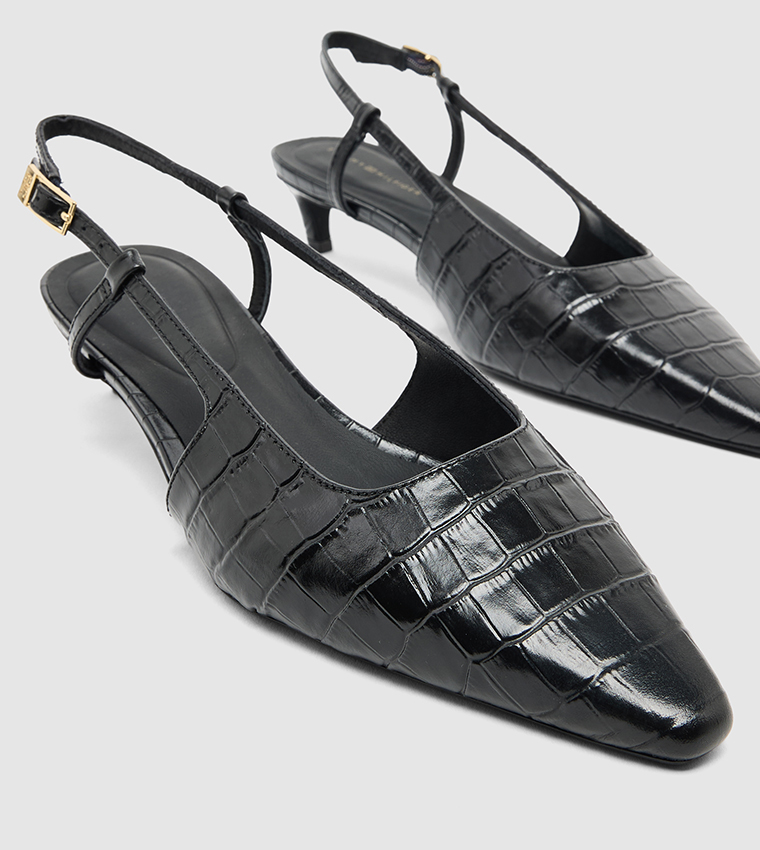 Textured Slingback Kitten Heel Pumps