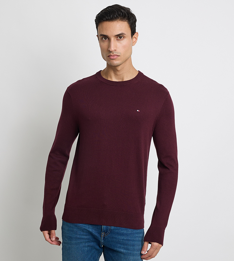 Tommy Hilfiger  Round Neck Sweaters - Burgundy Round Neck Sweaters