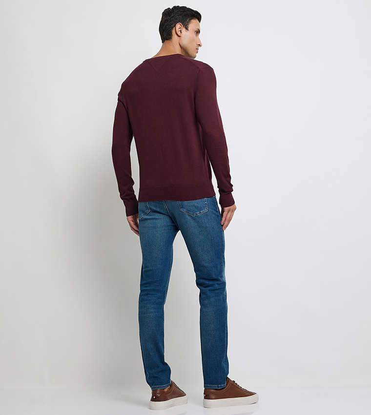 Tommy Hilfiger  Round Neck Sweaters - Burgundy Round Neck Sweaters