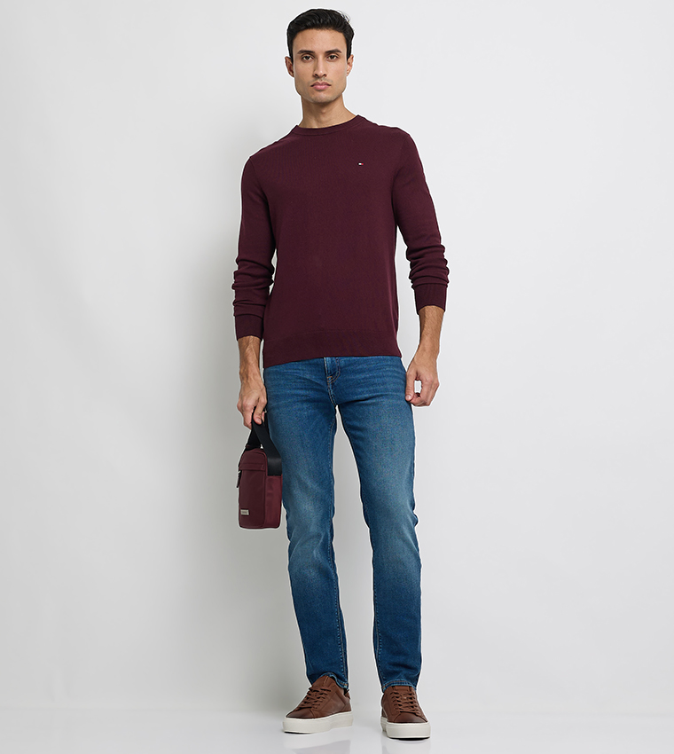 Tommy Hilfiger  Round Neck Sweaters - Burgundy Round Neck Sweaters