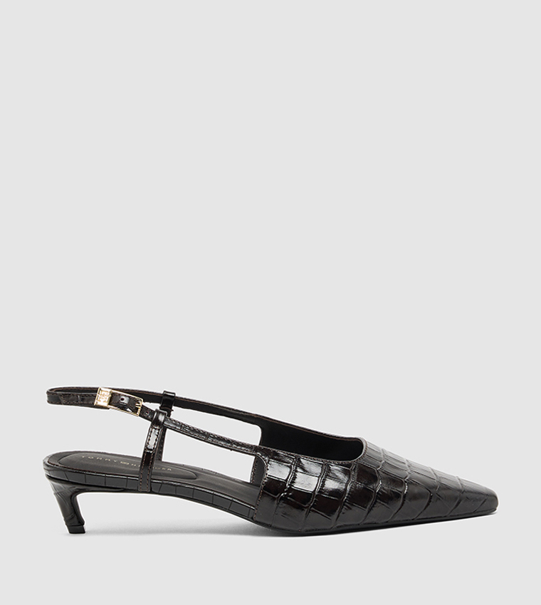 Textured Slingback Kitten Heel Pumps