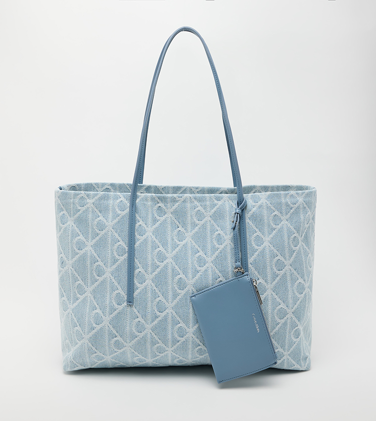 Monogram Patterned Denim Tote Bag