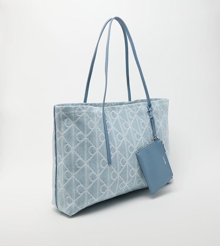 Monogram Patterned Denim Tote Bag