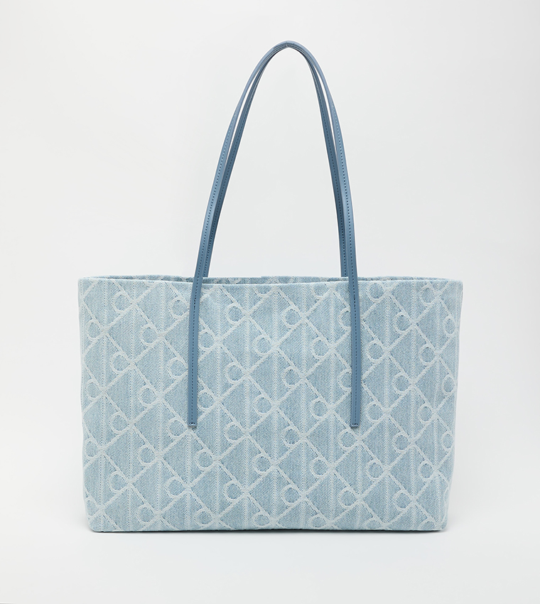 Monogram Patterned Denim Tote Bag