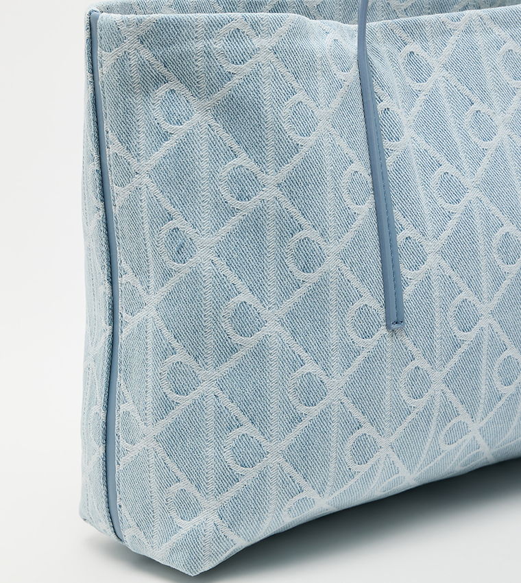 Monogram Patterned Denim Tote Bag