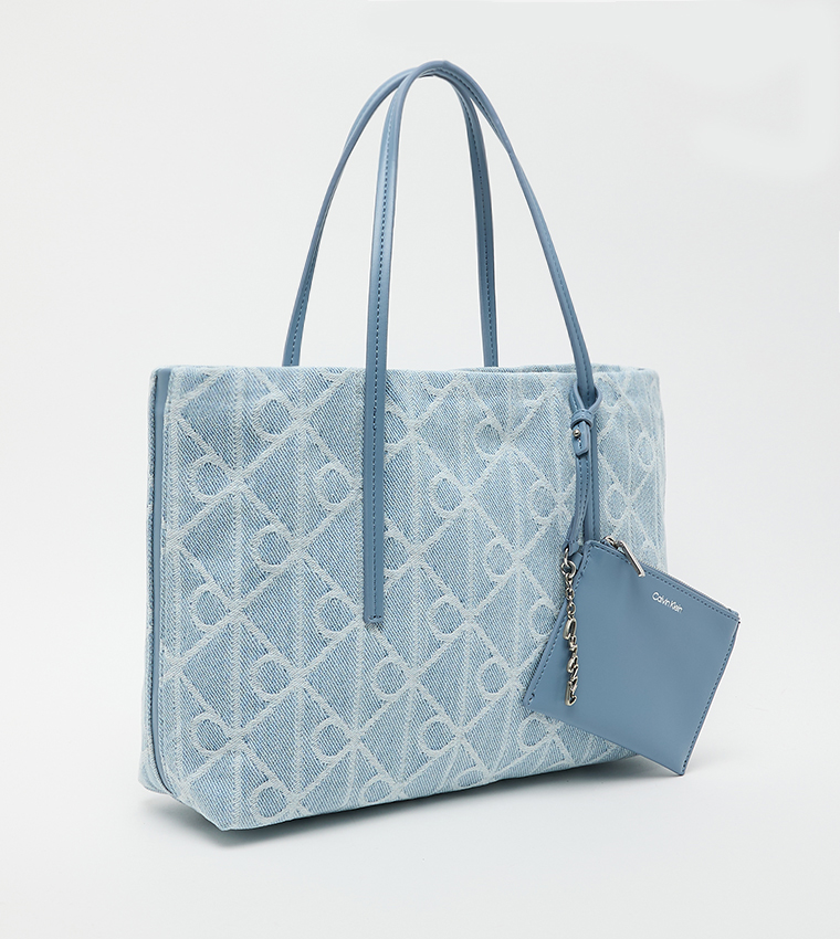 Monogram Patterned Denim Tote Bag