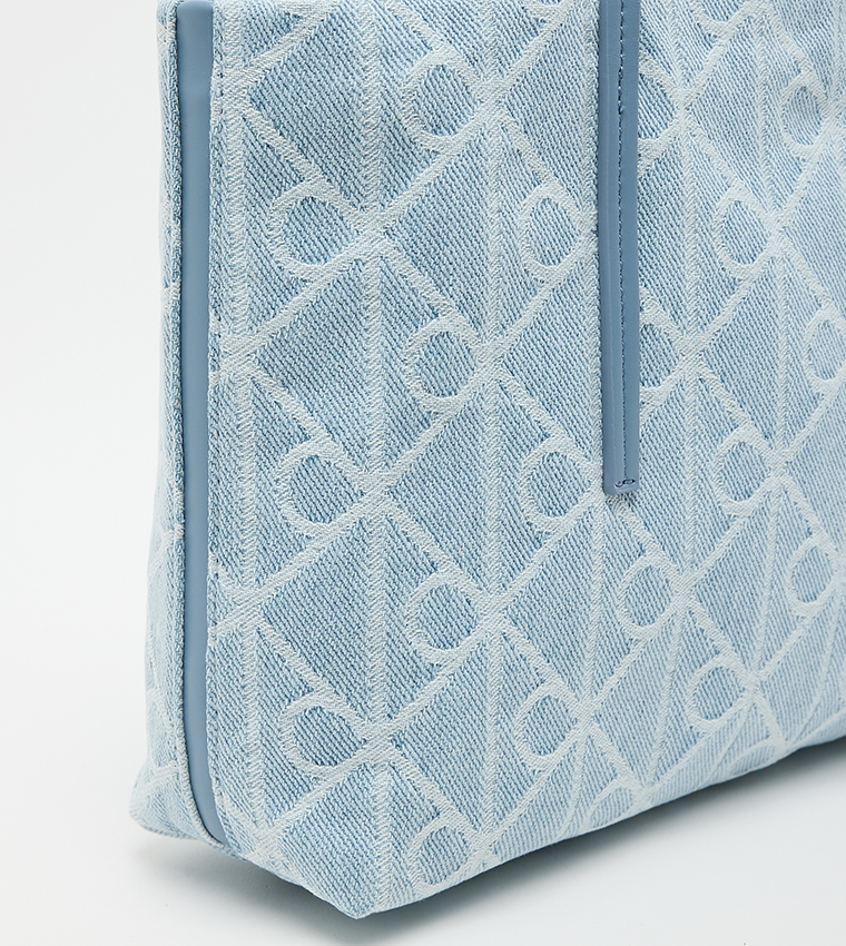 Monogram Patterned Denim Tote Bag