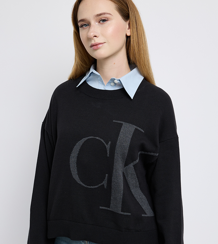 Calvin Klein Jeans  Round Neck Sweaters - Black Round Neck Sweaters
