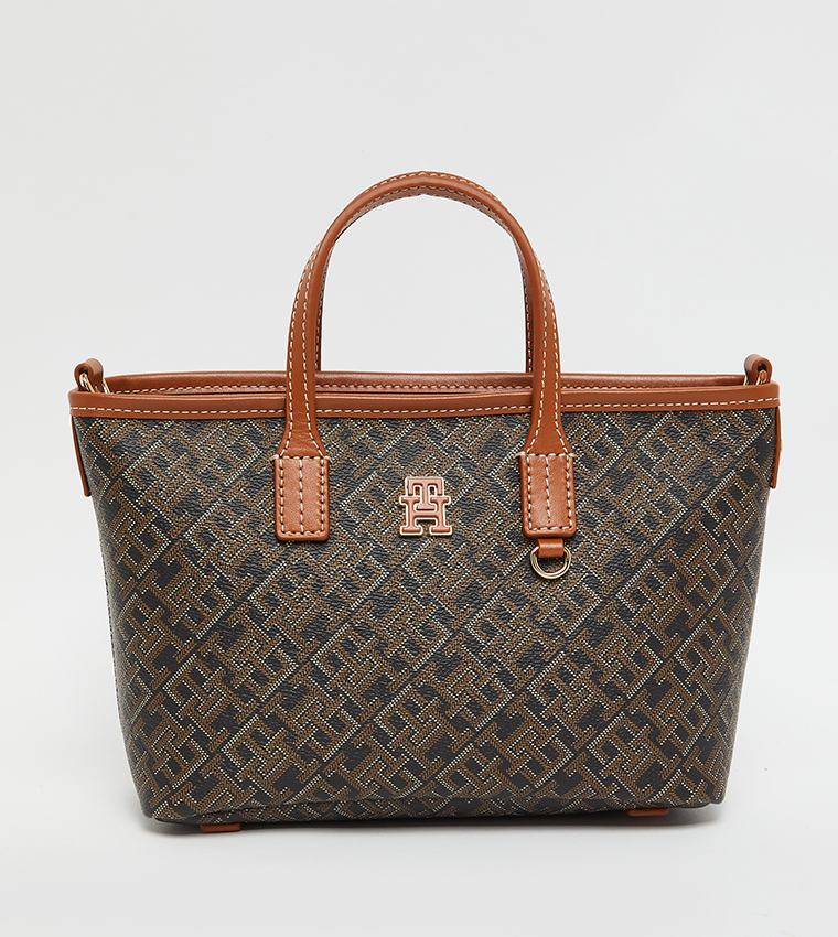 Monogram Patterned Zippered Tote Bag