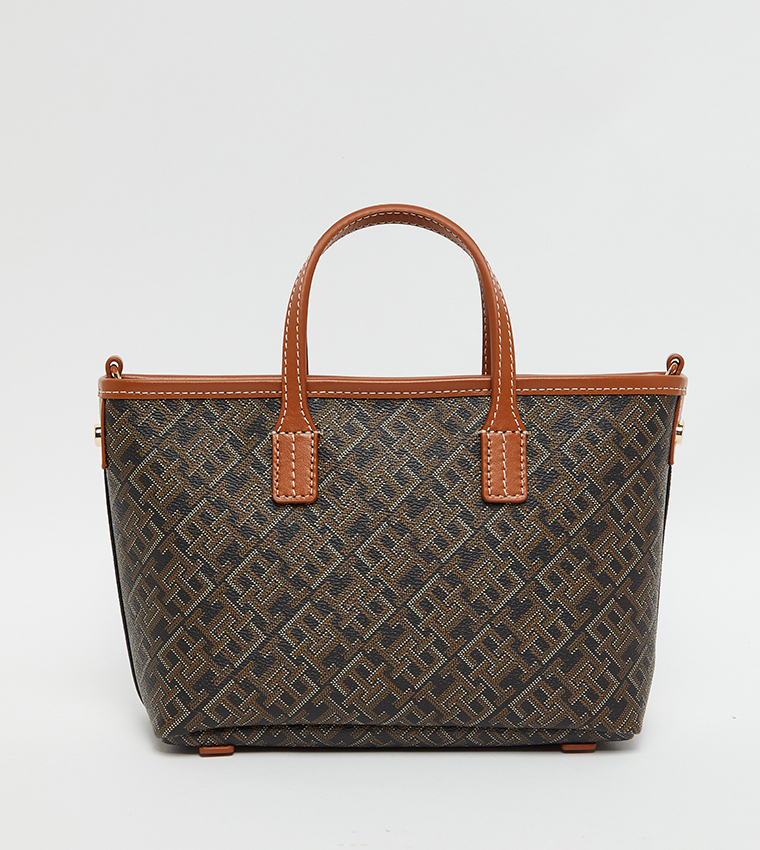 Monogram Patterned Zippered Tote Bag