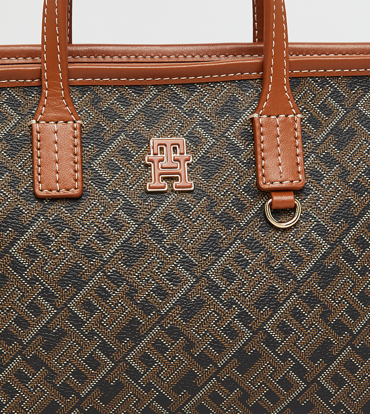 Monogram Patterned Zippered Tote Bag