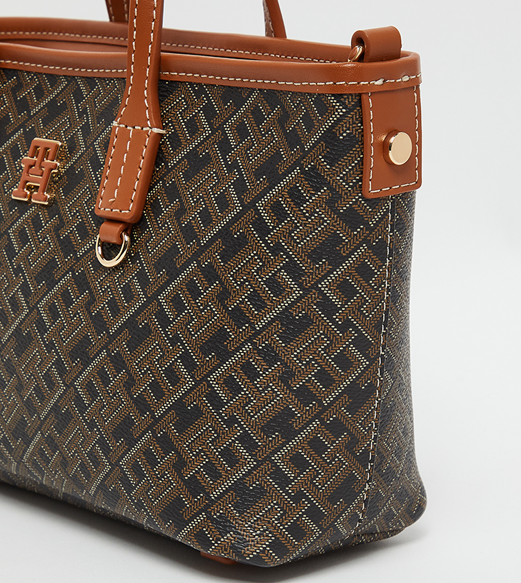 Monogram Patterned Zippered Tote Bag