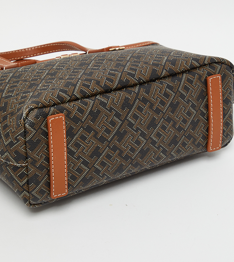 Monogram Patterned Zippered Tote Bag