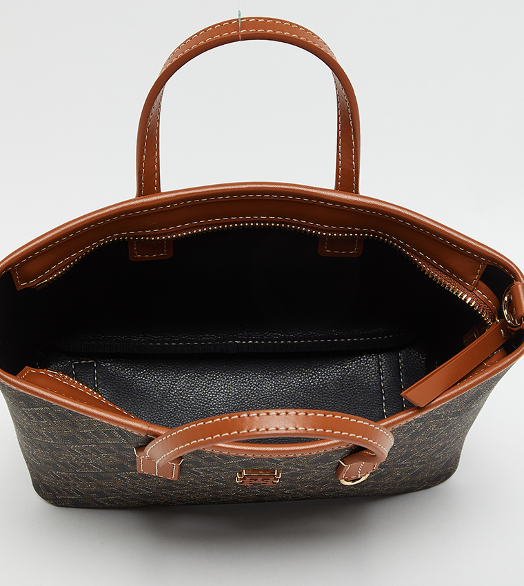 Monogram Patterned Zippered Tote Bag