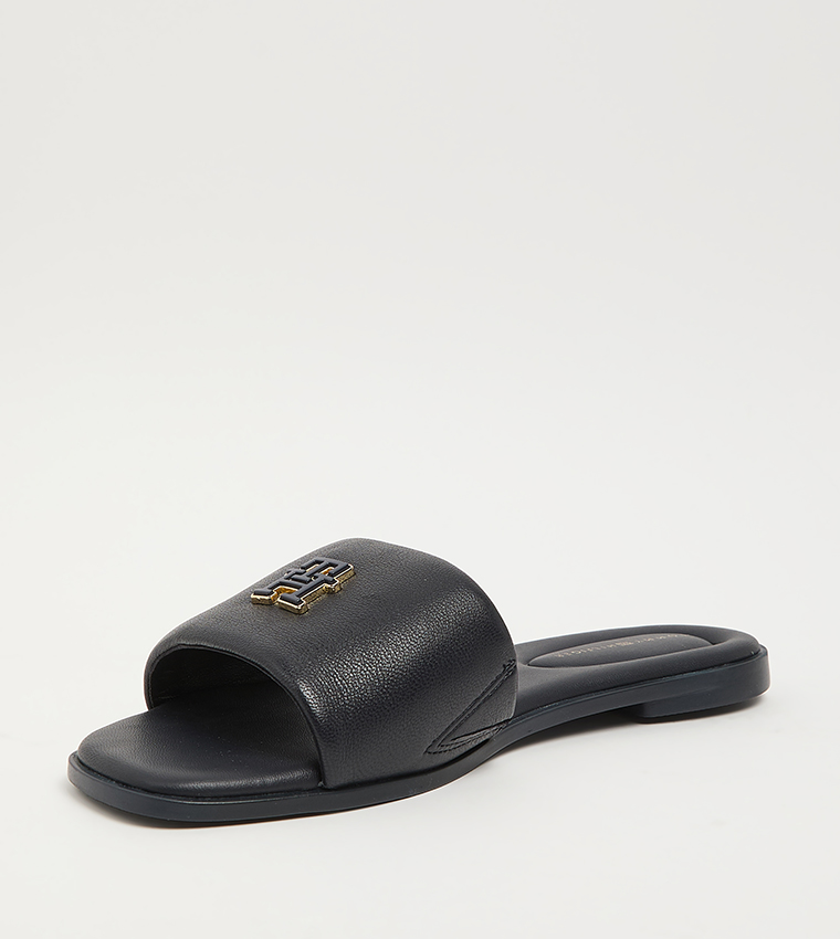 Metal Accent Open Toe Flat Sandals