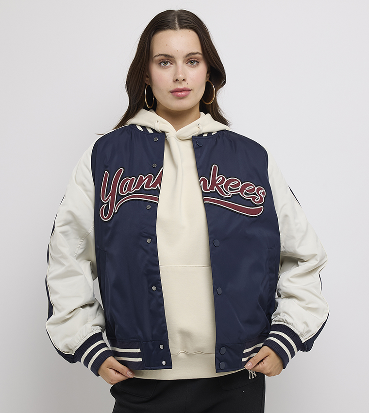 Appliqued Nylon Zip Through Varsity Jacket