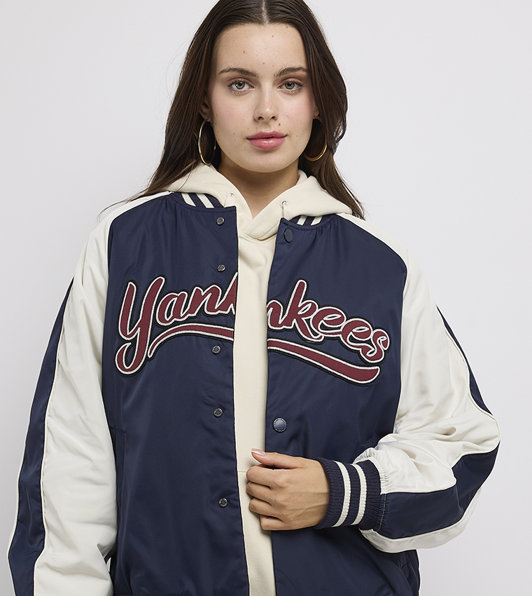 Appliqued Nylon Zip Through Varsity Jacket