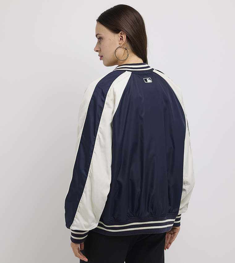 Appliqued Nylon Zip Through Varsity Jacket