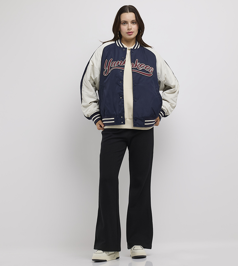 Appliqued Nylon Zip Through Varsity Jacket