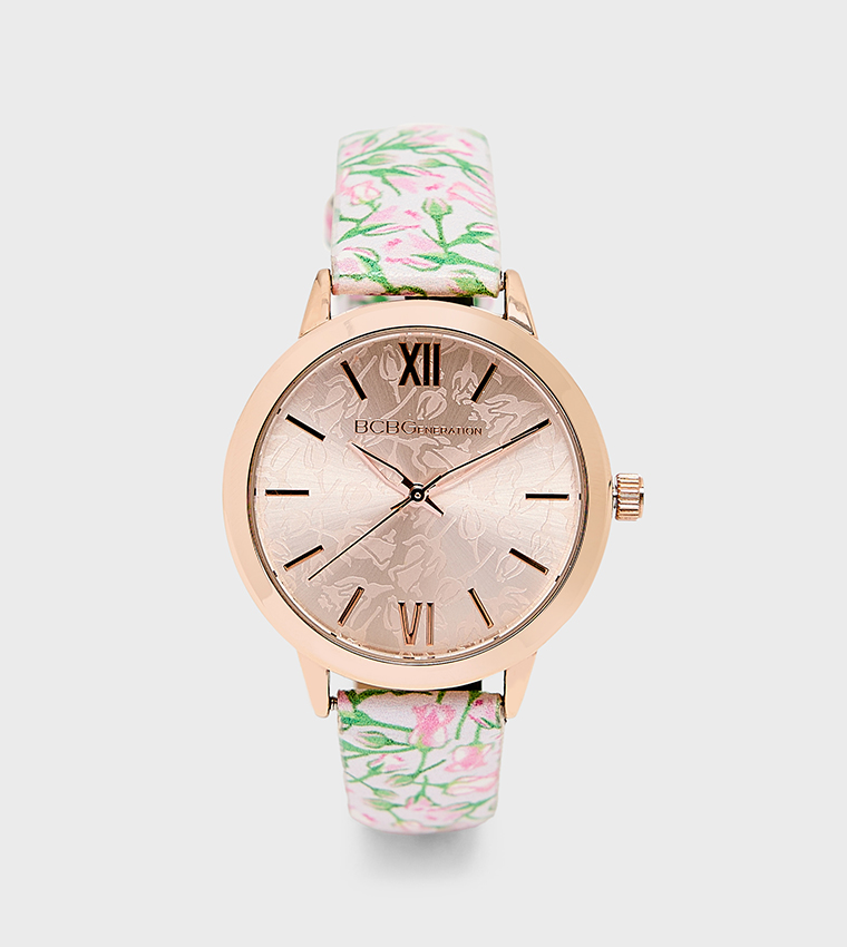 Rose Gold Dial Printed Strap Analog Watch