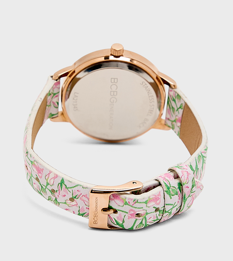 Rose Gold Dial Printed Strap Analog Watch