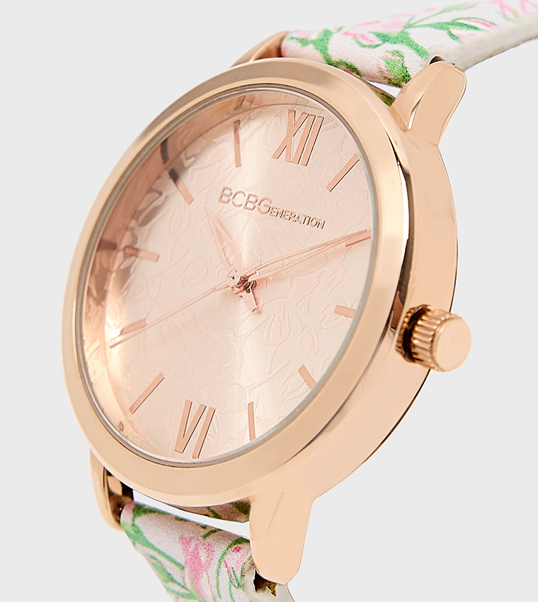 Rose Gold Dial Printed Strap Analog Watch
