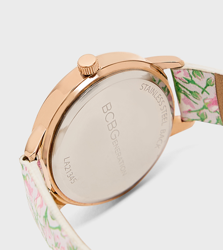Rose Gold Dial Printed Strap Analog Watch
