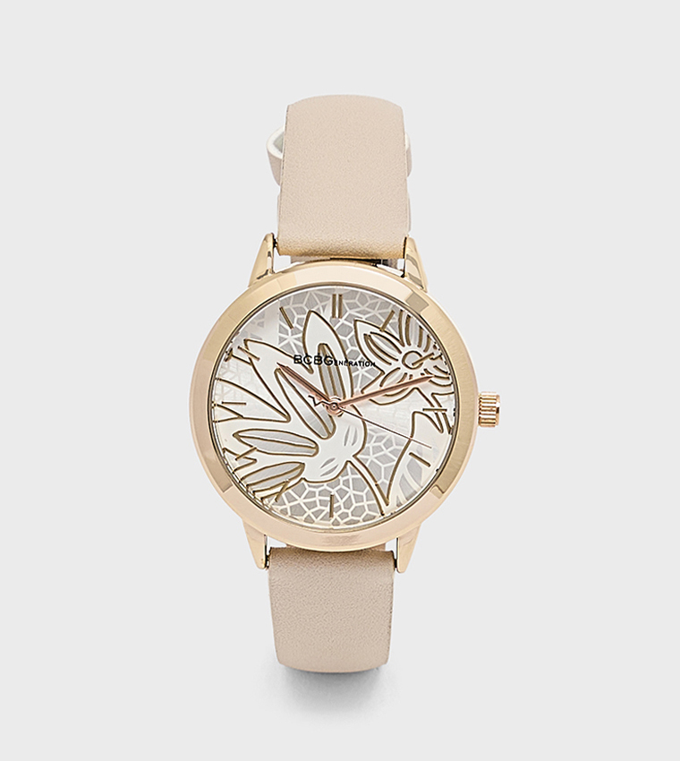 Printed Dial PU Strap Analog Watch