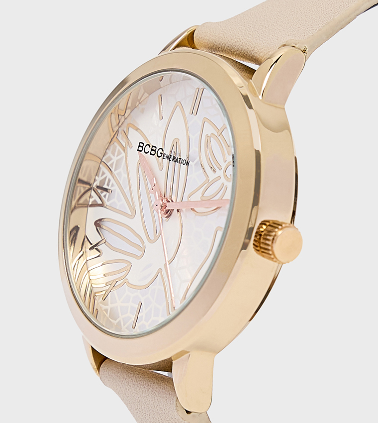 Printed Dial PU Strap Analog Watch
