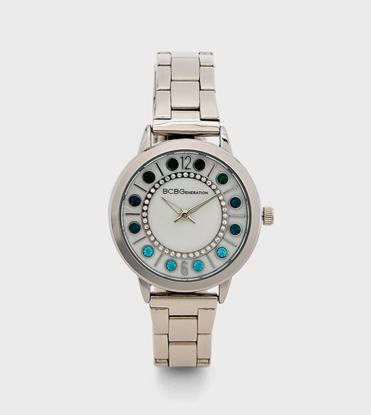 Studded Dial Metal Strap Analog Watch