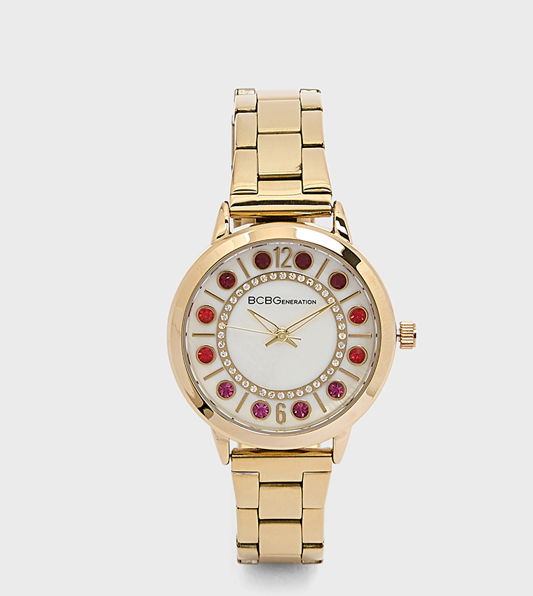 Studded Dial Metal Strap Analog Watch