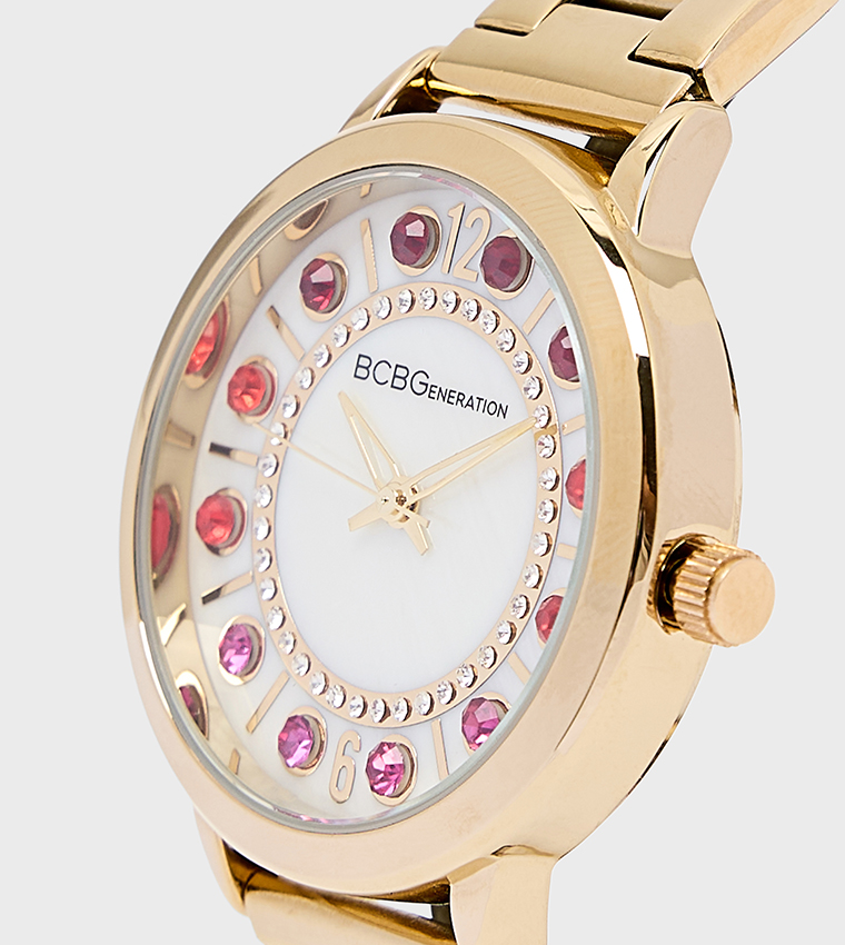 Studded Dial Metal Strap Analog Watch