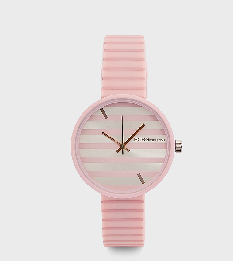 Striped Dial Silicone Strap Analog Watch
