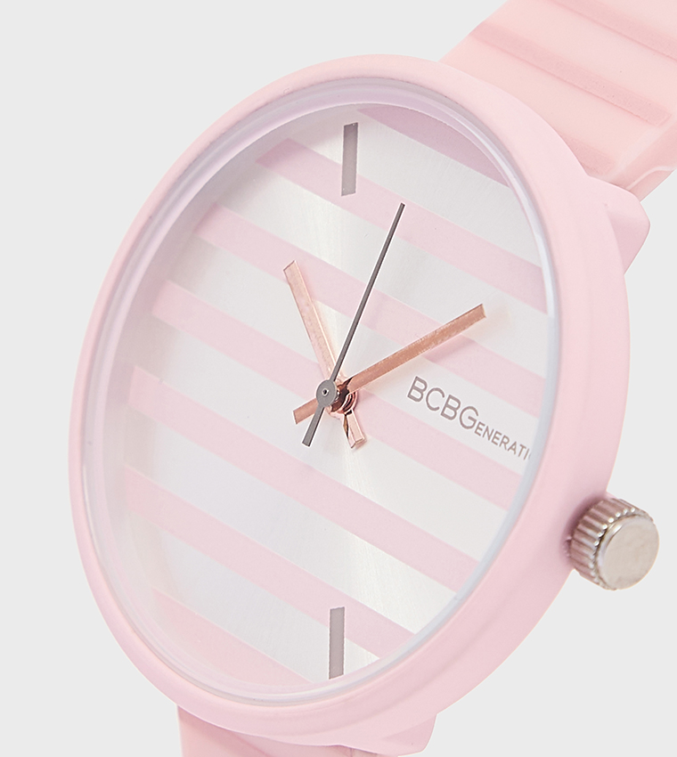 Striped Dial Silicone Strap Analog Watch