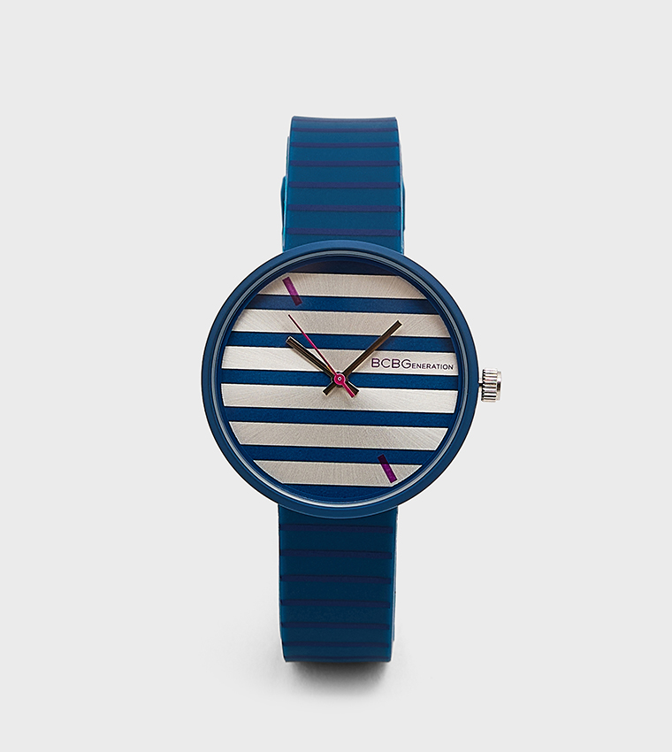 Striped Dial Silicone Strap Analog Watch