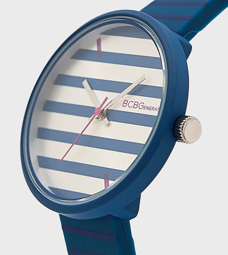 Striped Dial Silicone Strap Analog Watch