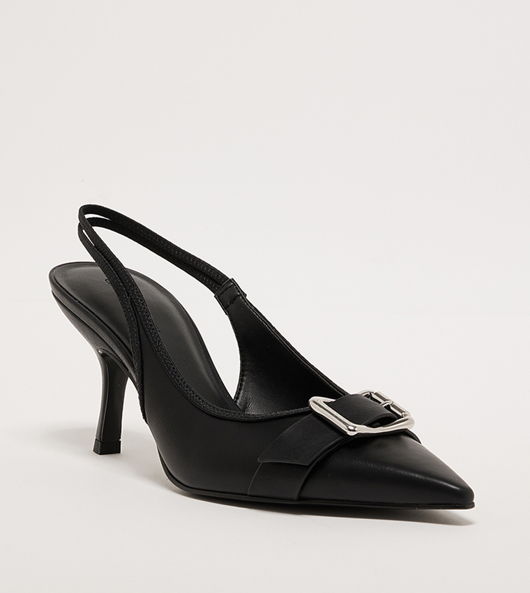 Buckle Detail Slingback Pumps
