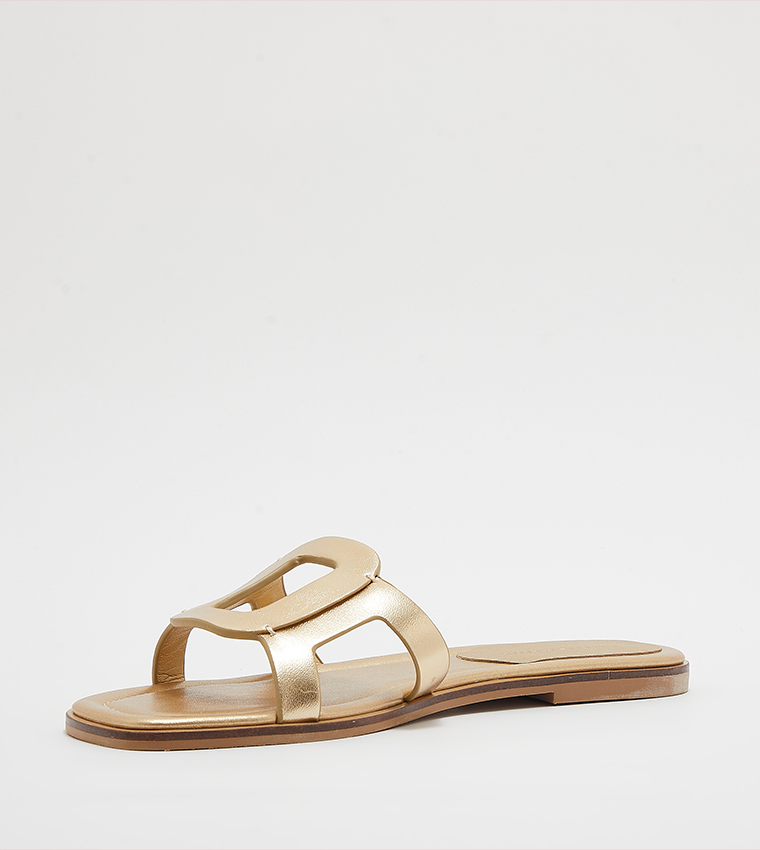 Metallic Cut-Out Detail Slide Sandals