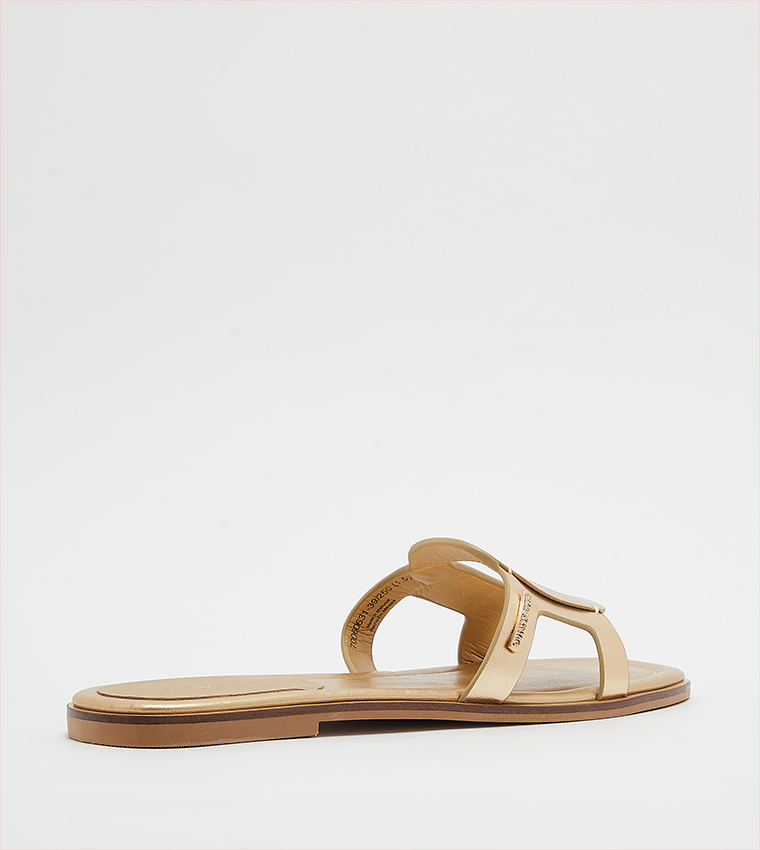 Metallic Cut-Out Detail Slide Sandals