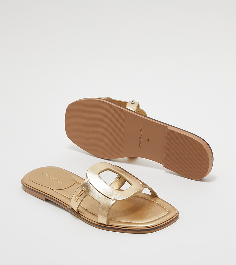 Metallic Cut-Out Detail Slide Sandals