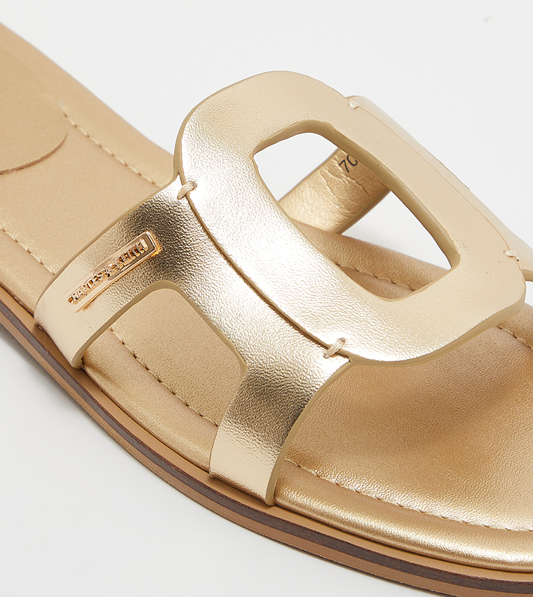 Metallic Cut-Out Detail Slide Sandals
