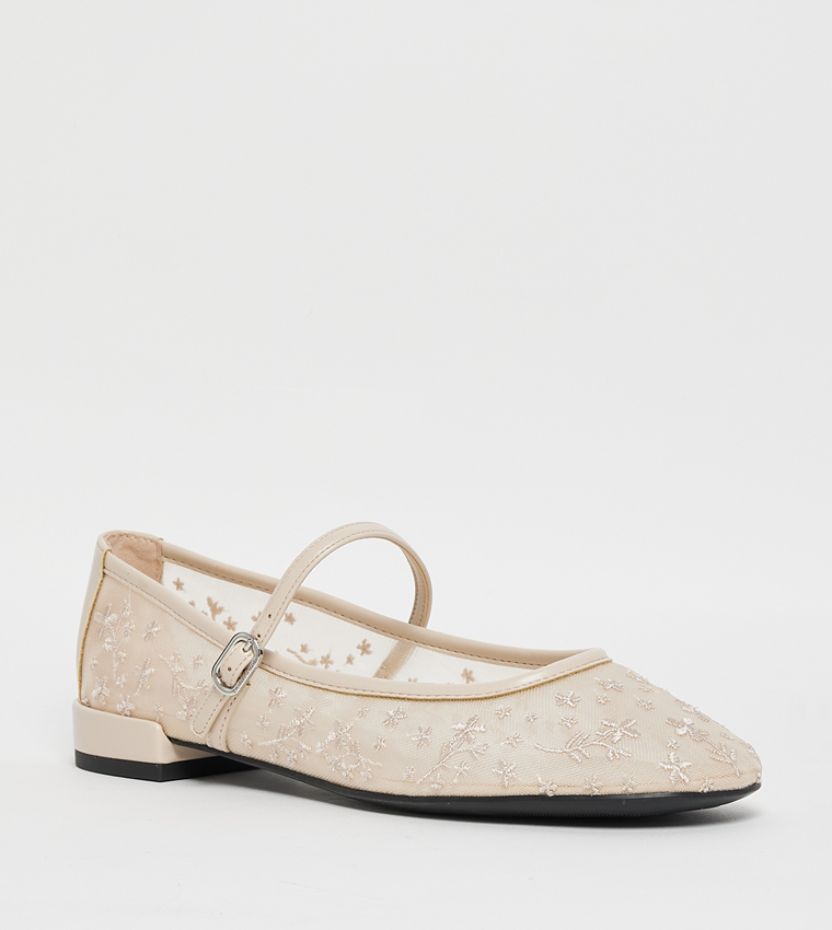 Gertrude Mesh Floral Embroidered Mary Janes