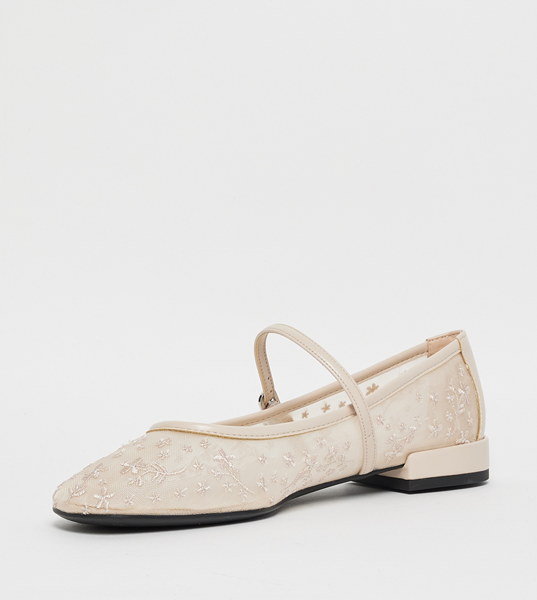 Gertrude Mesh Floral Embroidered Mary Janes