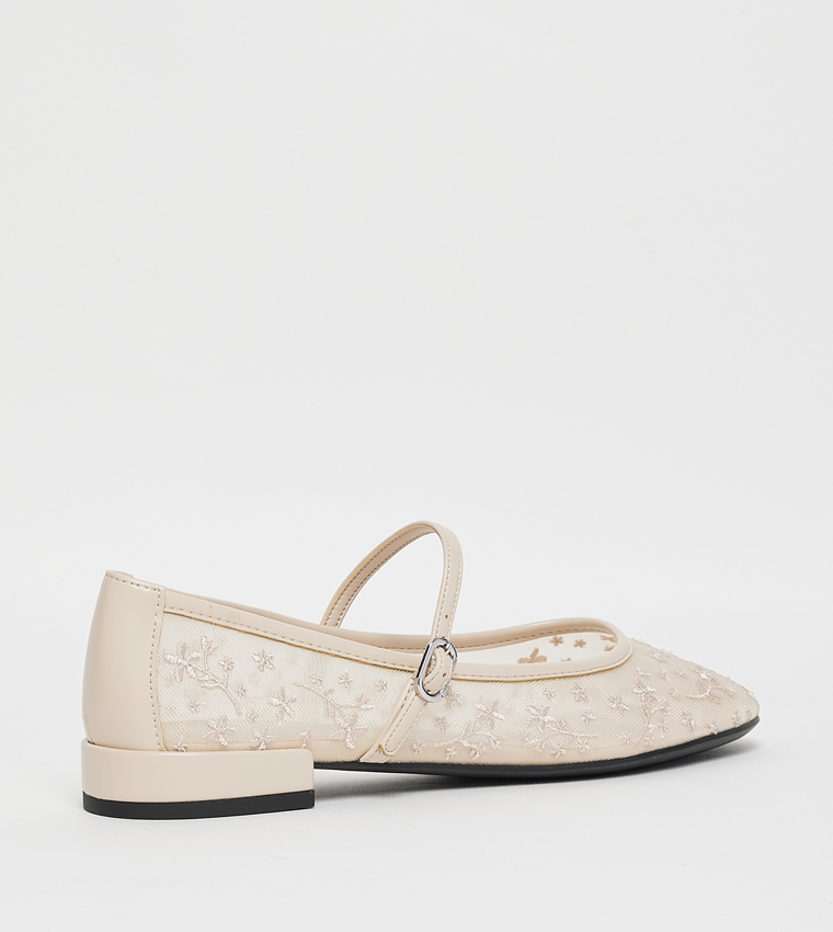 Gertrude Mesh Floral Embroidered Mary Janes