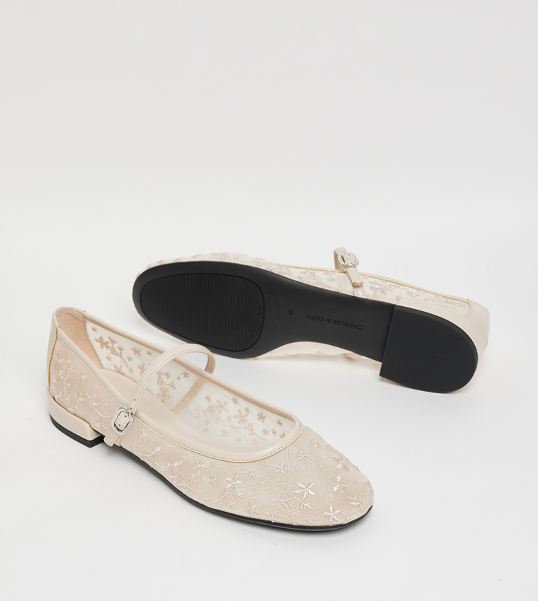 Gertrude Mesh Floral Embroidered Mary Janes