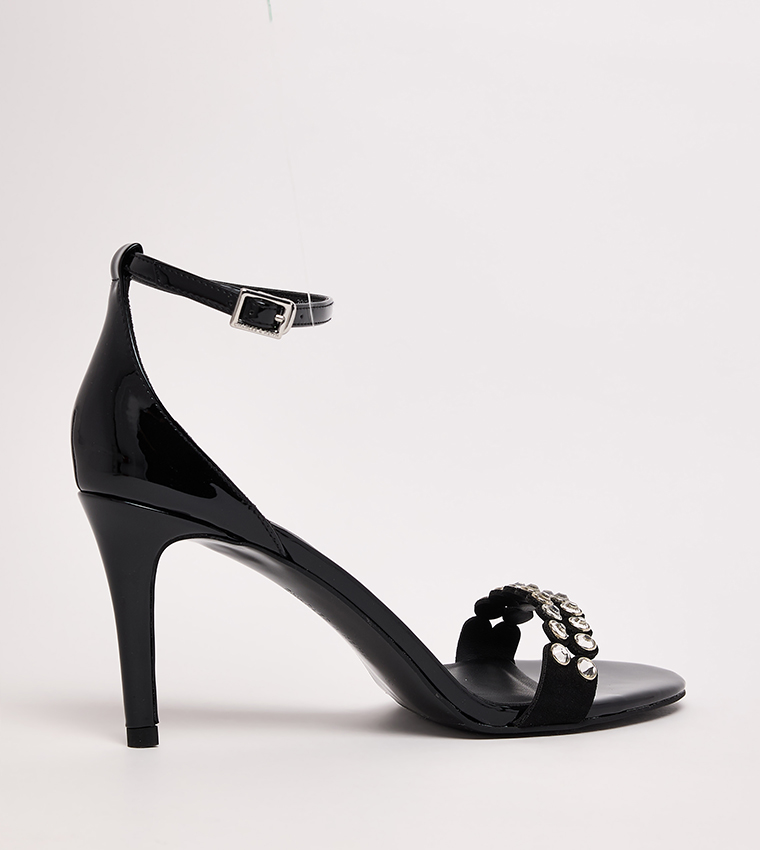 Patent Crystal Embellished Heeled Sandals
