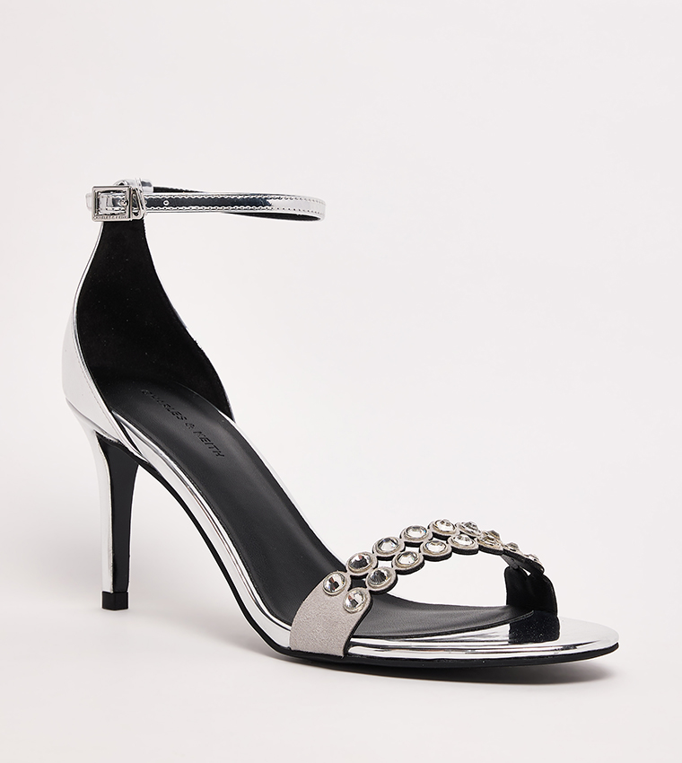 Patent Crystal Embellished Heeled Sandals