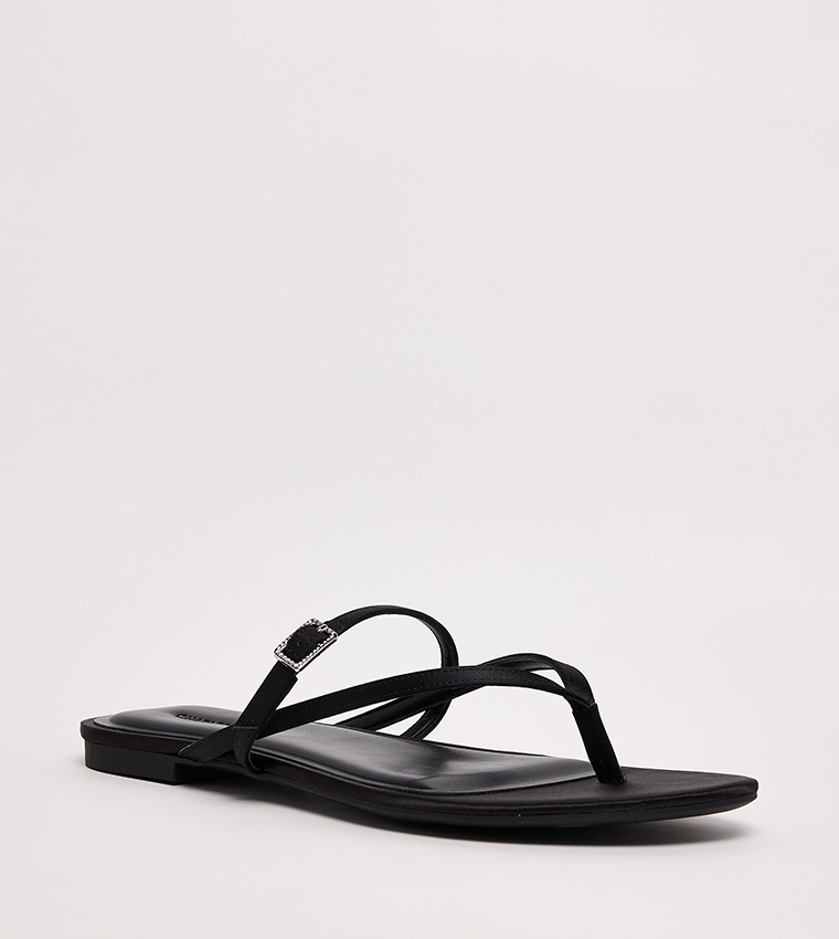Crystal Buckle Strappy Flat Sandals