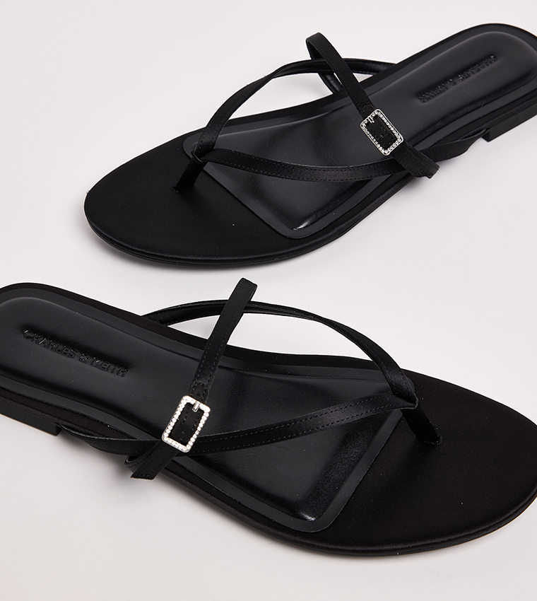 Crystal Buckle Strappy Flat Sandals